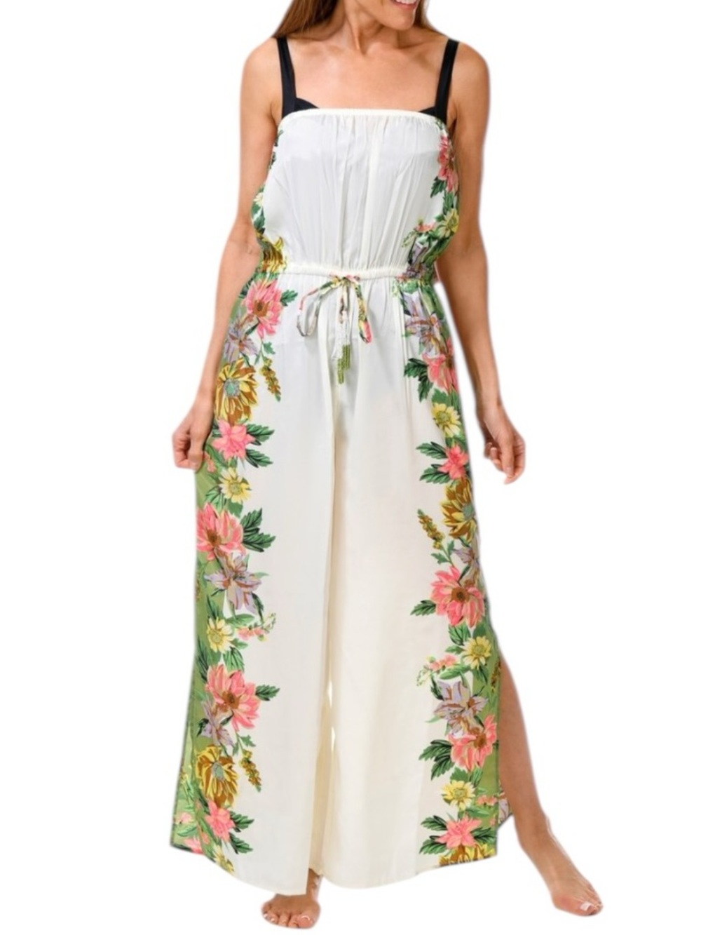 True Destinations Women's Floral Tube Top Jumpsuit Swimsuit Cover Up NWT